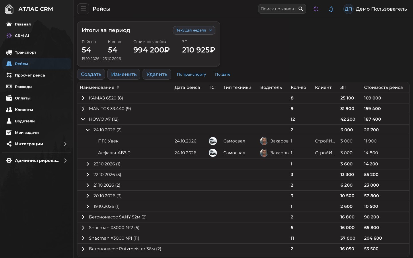 Рейсы в Atlas CRM